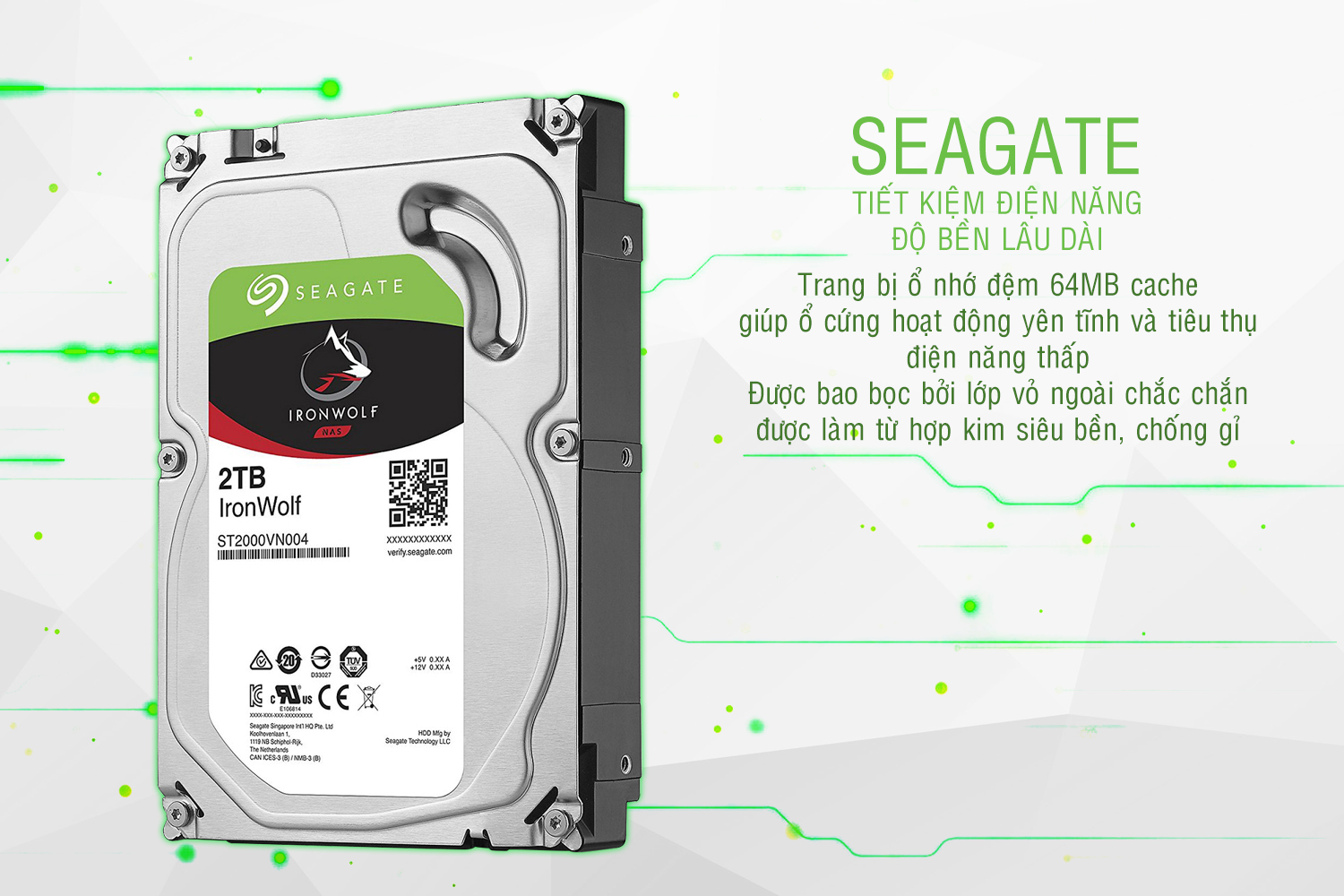 Ổ Cứng HDD Seagate IronWolf 2TB/64MB/3.5 - ST2000VN004 - Hàng chính hãng