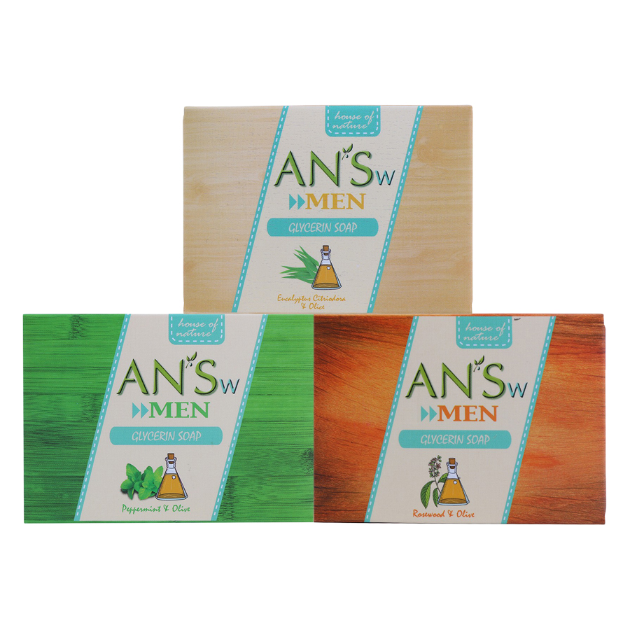 Combo 3 Xà Phòng Thiên nhiên An's (Men): Gỗ Hồng Chanh + Bạc Hà Trà Xanh + Bạch Đàn Chanh Bạc Hà