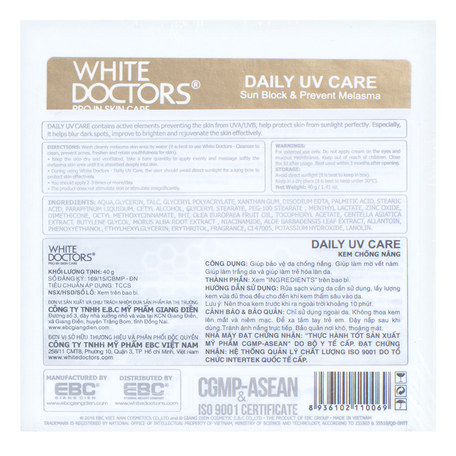 Kem Giảm Nám Chống Nắng White Doctors Daily UV Care (40g)