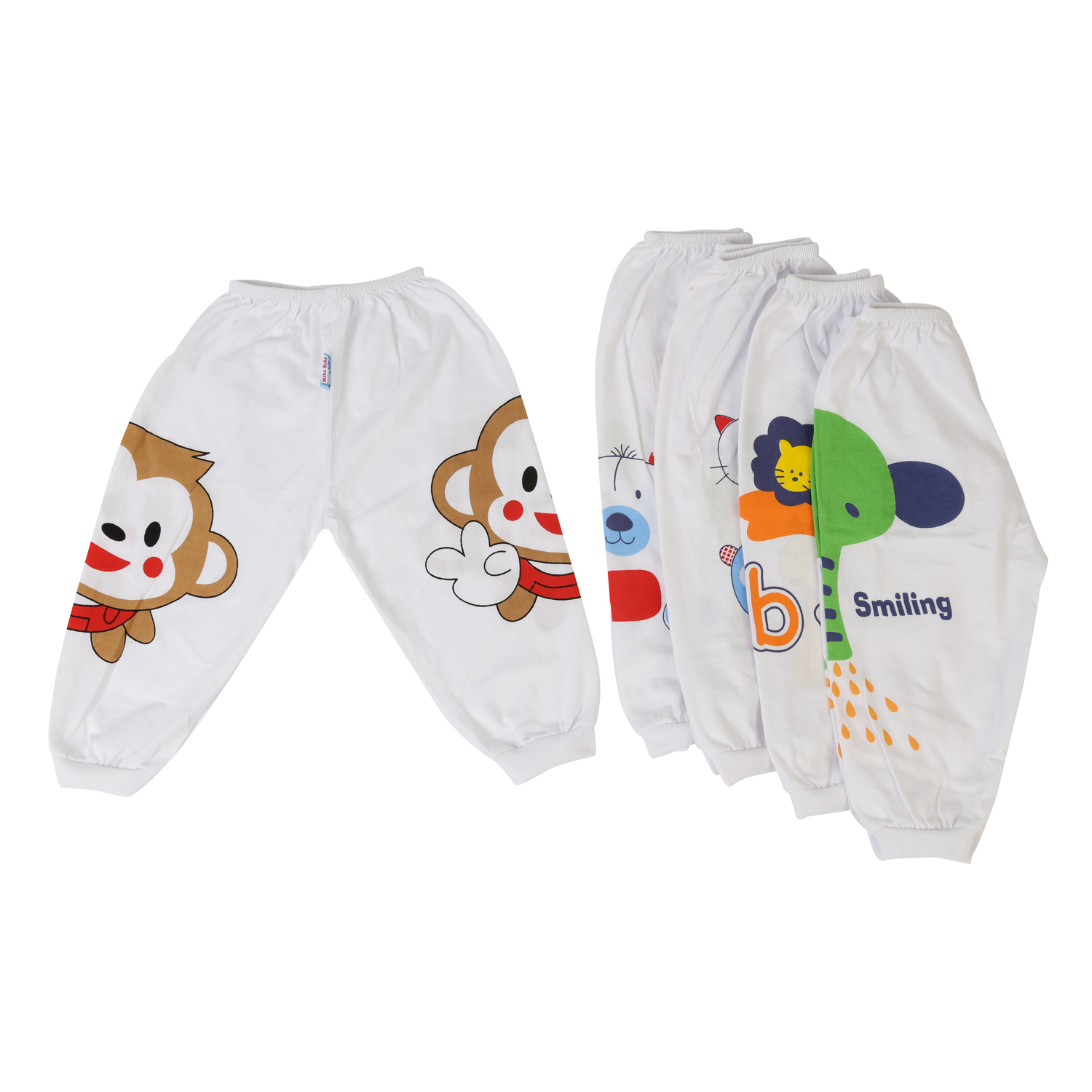 Combo 5 Quần Dài Bo Trắng In 2 Bên Cho Bé MihaBaby QD05 - Size