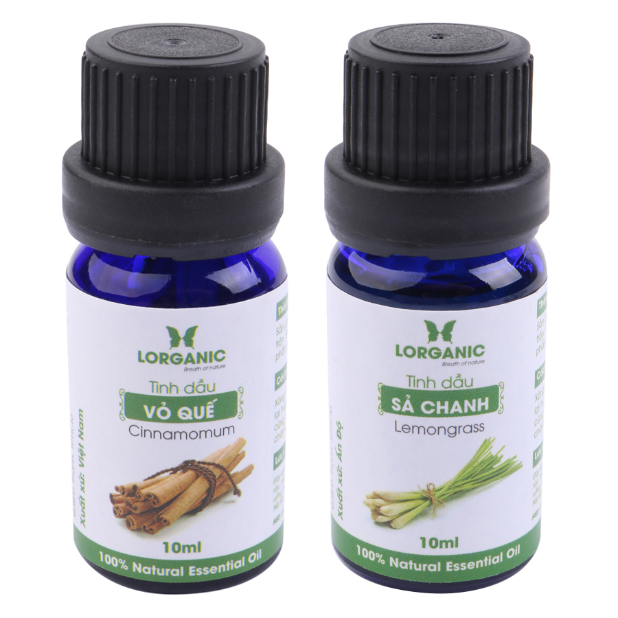 Combo Tinh Dầu Quế Lorganic + Sả Chanh Lorganic (10ml / Chai)