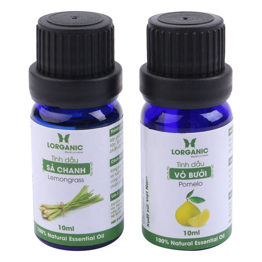 Combo Tinh Dầu Sả Chanh Lorganic + Bưởi Lorganic (10ml / Chai)