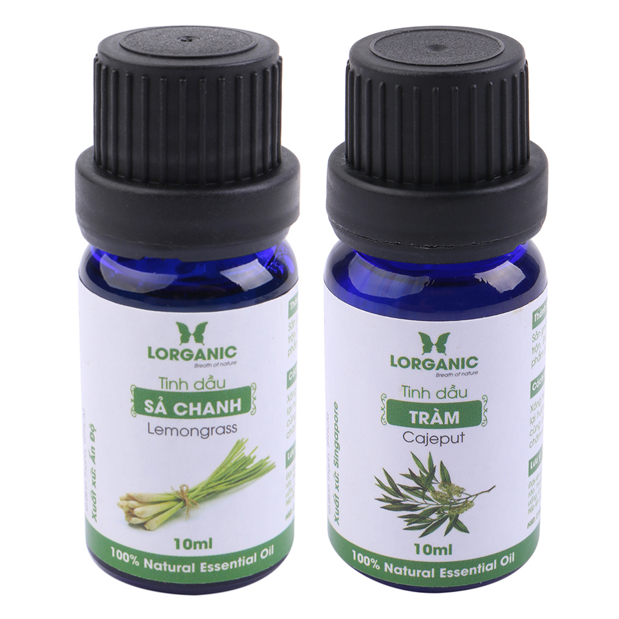 Combo Tinh Dầu Sả Chanh Lorganic + Tràm Gió Lorganic (10ml / Chai)