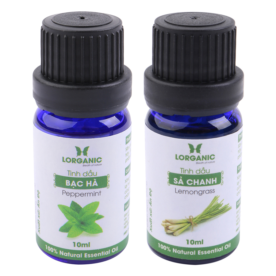 Combo Tinh Dầu Sả Chanh Lorganic + Bạc Hà Lorganic (10ml / Chai)