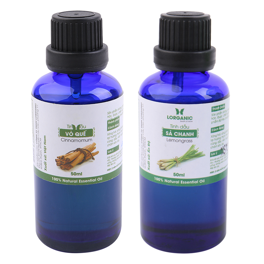 Combo Tinh Dầu Sả Chanh Lorganic + Quế Lorganic (50ml / Chai)