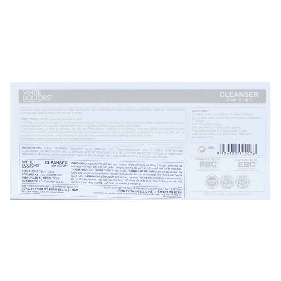 Sữa Rữa Mặt Hỗ Trợ Trị Mun, Trắng Da White Doctors Cleanser