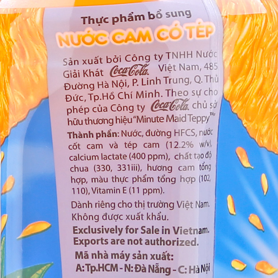 Lốc 6 Chai Nước Cam Có Tép Teppy Minute Maid
