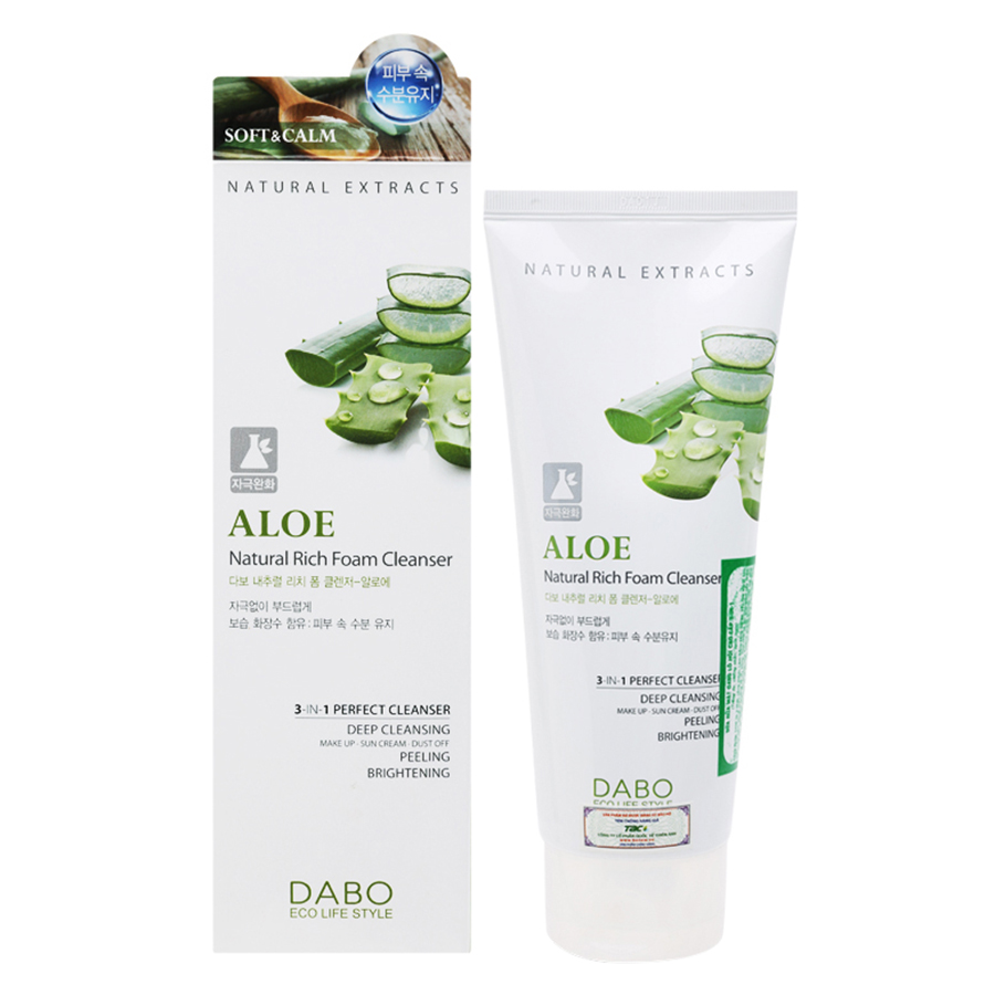 Sữa Rửa Mặt Lô Hội Trắng Da Mềm Mịn Dabo Nature Aloe (180ml)