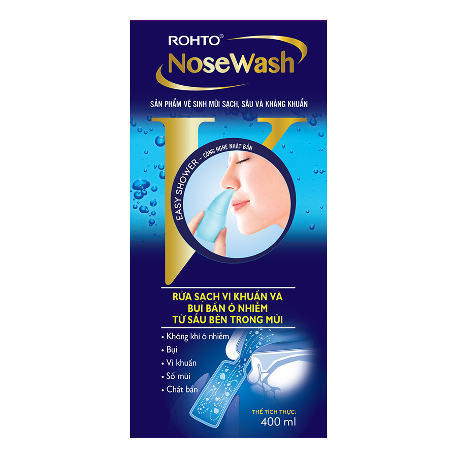Bộ Sản Phẩm Vệ Sinh Mũi Rohto Nosewash: Bình Vệ Sinh Mũi Easy Shower + Bình Dung Dịch (400ml)