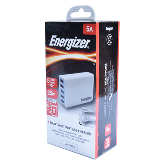 Apdapter Sạc Energizer 5 Cổng 25W EU USA5CEUCWH5 - Hàng chính hãng