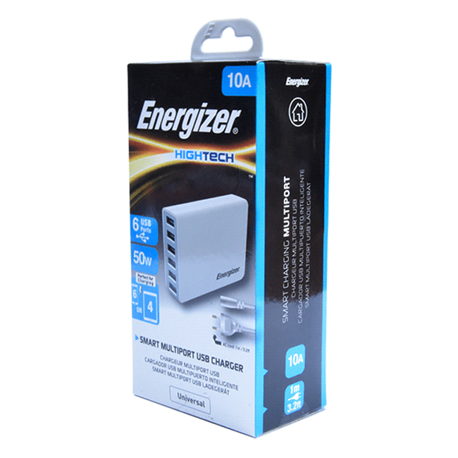 Apdapter Sạc Energizer 6 Cổng 50W EU USA6EEUHWH5 - Hàng chính hãng