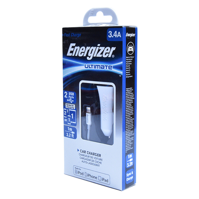 Bộ Sạc Xe Hơi Energizer Lightning 2 Cổng 3.4A DCA2CULI3 - Hàng Chính Hãng