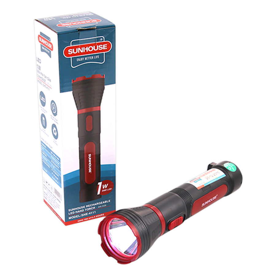 Đèn Pin Tay Cầm Cỡ Lớn Sunhouse SHE-4111 - Đen Đỏ