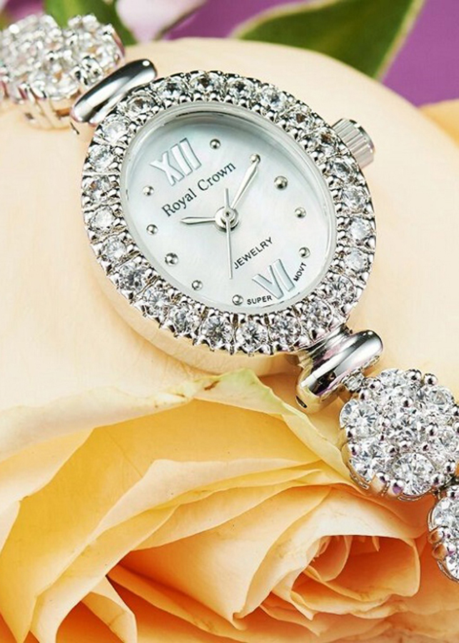 Đồng Hồ Nữ Dây Đính Đá Royal Crown 1516J - Bạc