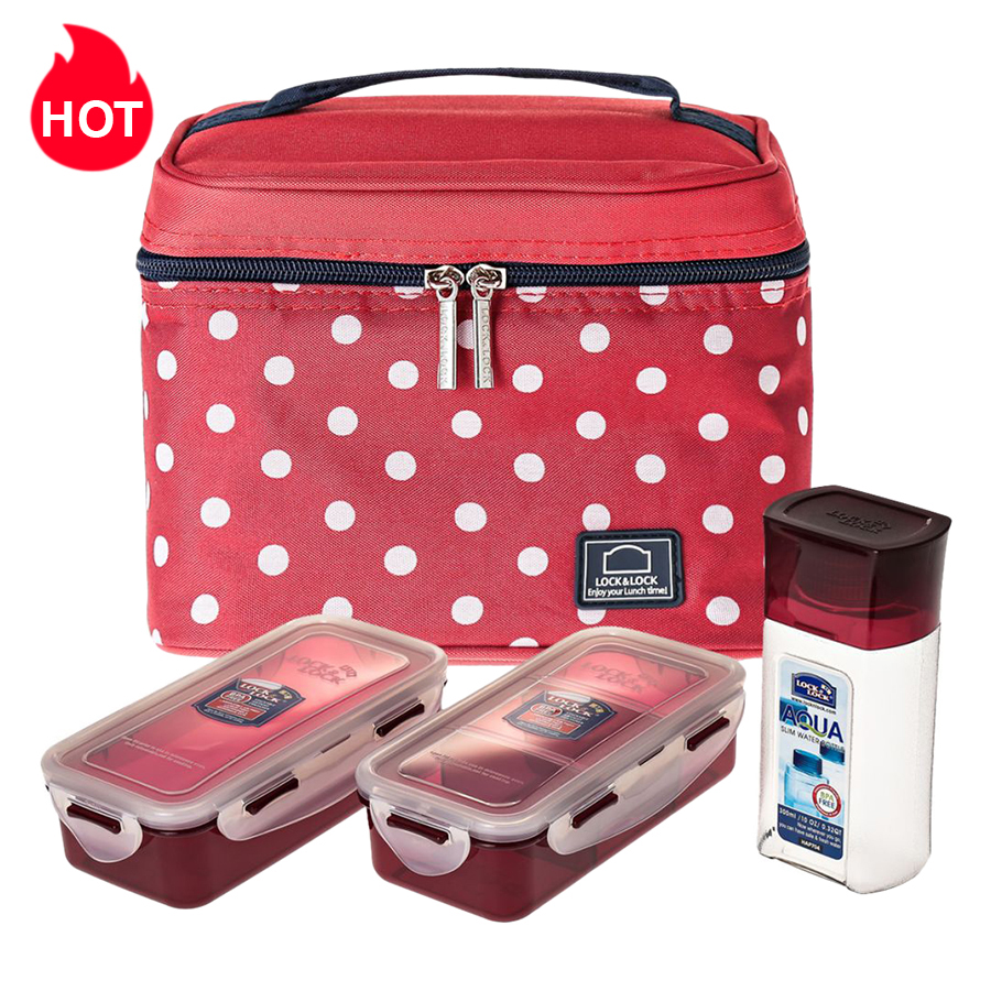 Bộ Túi Hộp Cơm Lock&amp;Lock Dotted Pattern Bag HPL758S3DR (470 - 470 - 300 ml) - Đỏ