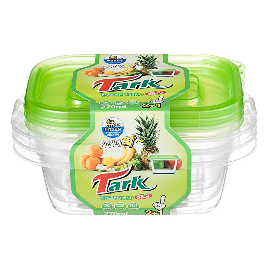 Bộ 3 Hộp Đựng Thực Phẩm Hình Chữ Nhật Tark BS-011 (270ml / Hộp) - Màu Ngẫu Nhiên