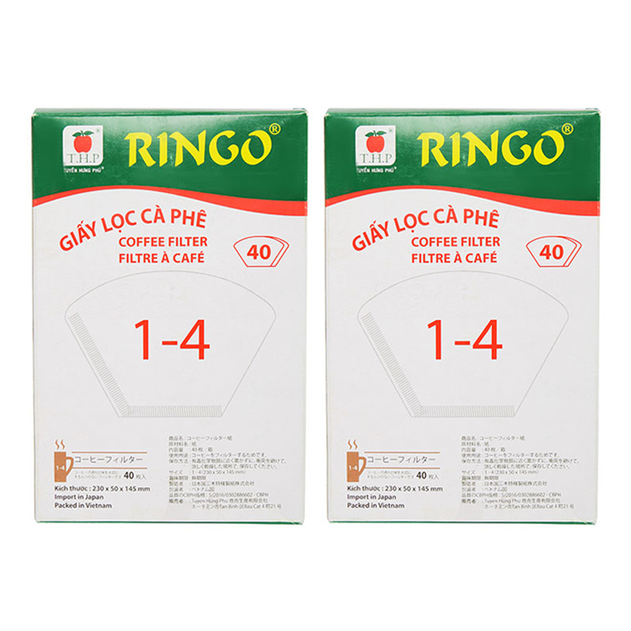 Bộ 2 Giấy Lọc Cà Phê Ringo 1 x 4 (Hộp 40 Tờ) - Trắng