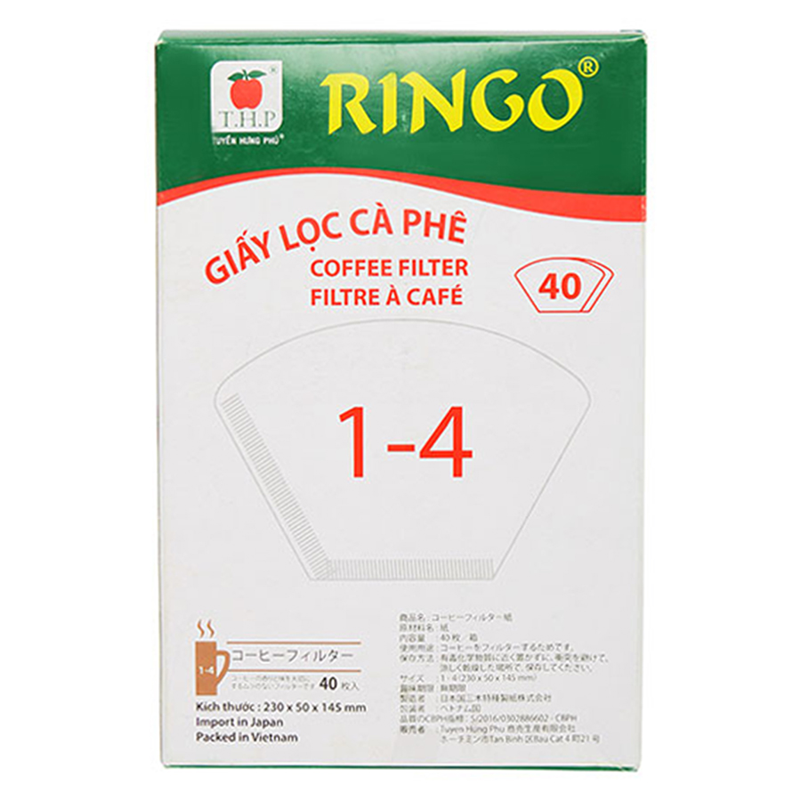 Bộ 2 Giấy Lọc Cà Phê Ringo 1 x 4 (Hộp 40 Tờ) - Trắng