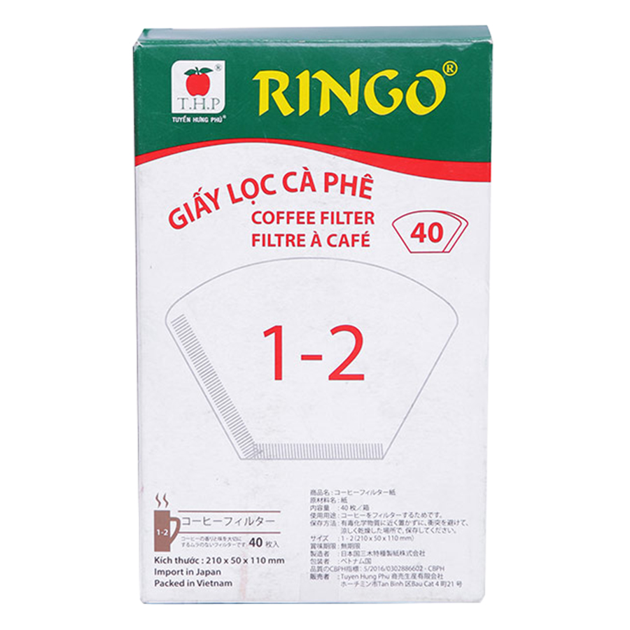 Bộ 2 Giấy Lọc Cà Phê Ringo 1 x 2 (Hộp 40 Tờ) - Trắng