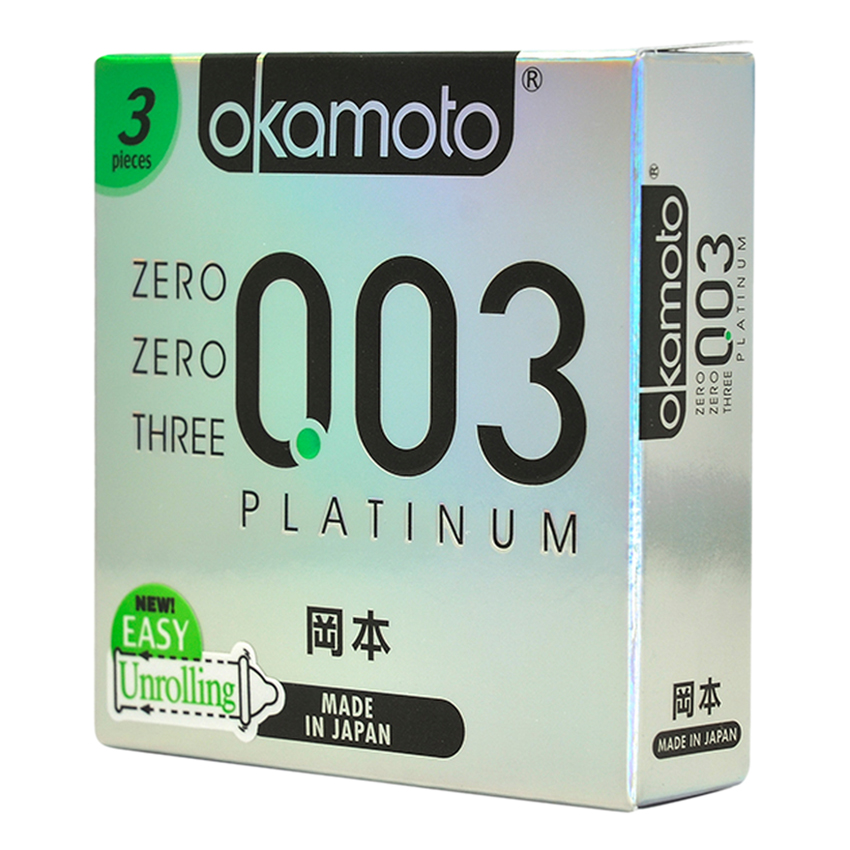 Bao Cao Su Okamoto 0.03 Platinum (Hộp 3 Gói)