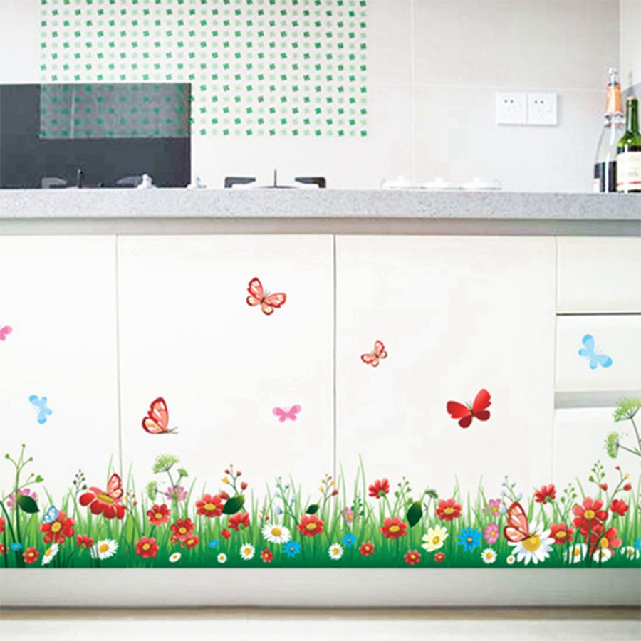 Decal Chân Tường Hoa Và Bướm Lala Shop DC888 - Mẫu 1 (40 x 135 cm)