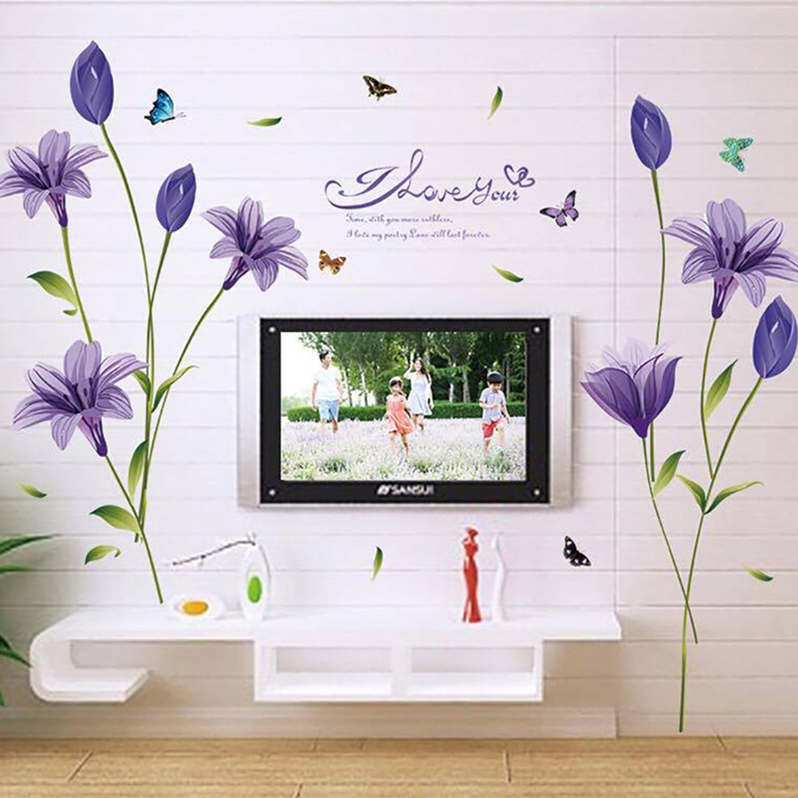 Decal Hoa Anh Thảo Tím Lala Shop DC1911 - Mẫu 3  (100 x 160 cm)