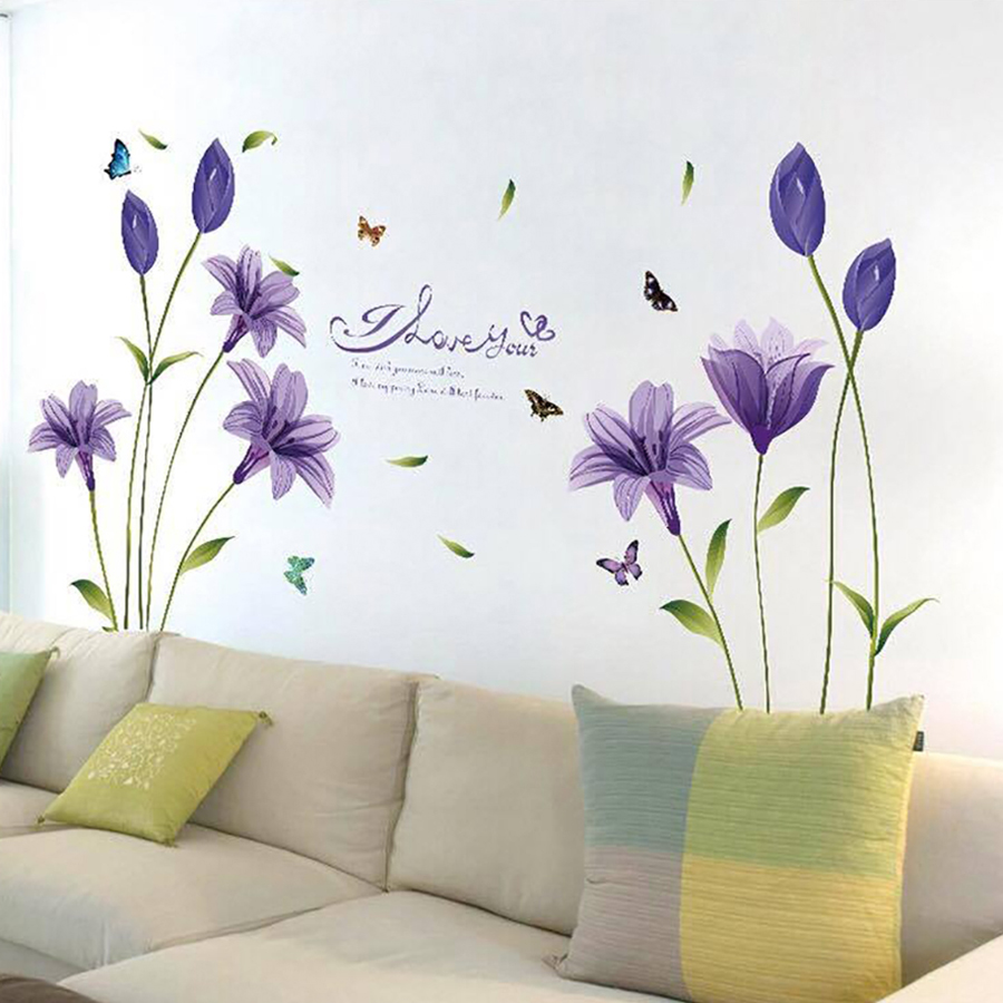 Decal Hoa Anh Thảo Tím Lala Shop DC1911 - Mẫu 3  (100 x 160 cm)