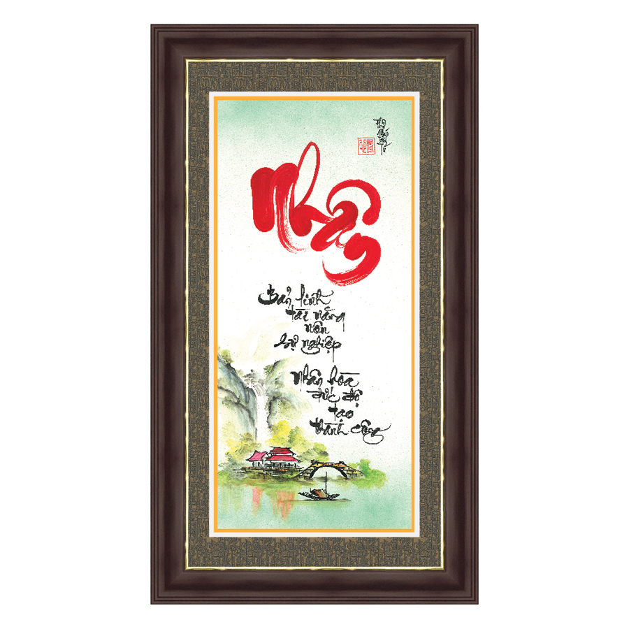 Tranh Khung Thư Pháp CHỮ NHÂN Ý NGHĨA TPT_40-10 (40 x 70 cm) Thế Giới Tranh Đẹp