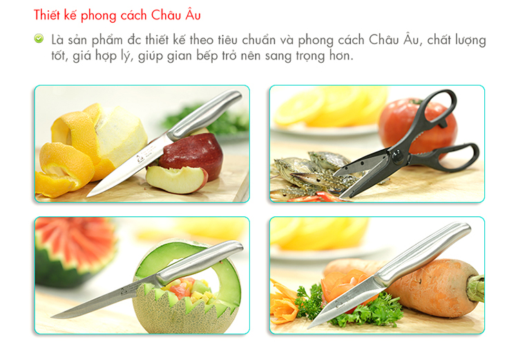 Bộ Dao Thép 8 Món Kèm Đế Gỗ Perfect PF-K08 - Bạc
