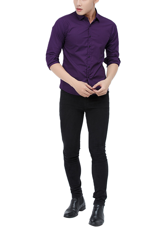 Áo Sơ Mi Nam Tay Dài Slim Fit Titishop SM536 - Tím