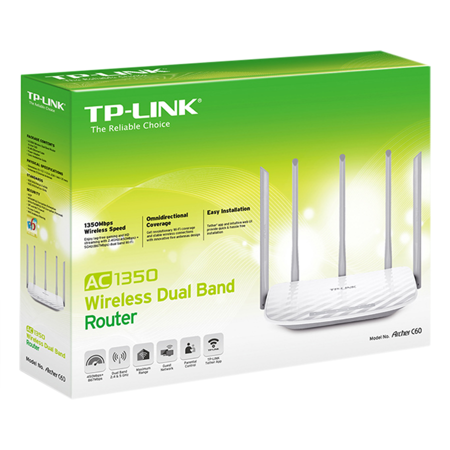 Router Băng Tần Kép Wi-Fi  AC 1350 TP-Link Archer C60 - Hàng Chính Hãng