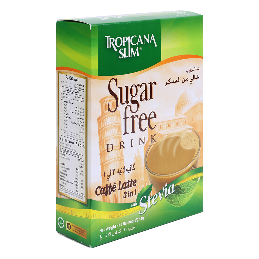 Cà Phê Ăn Kiêng Latte Với Chiết Xuất Cỏ Ngọt Tropicana Slim (10 Gói x 14g)