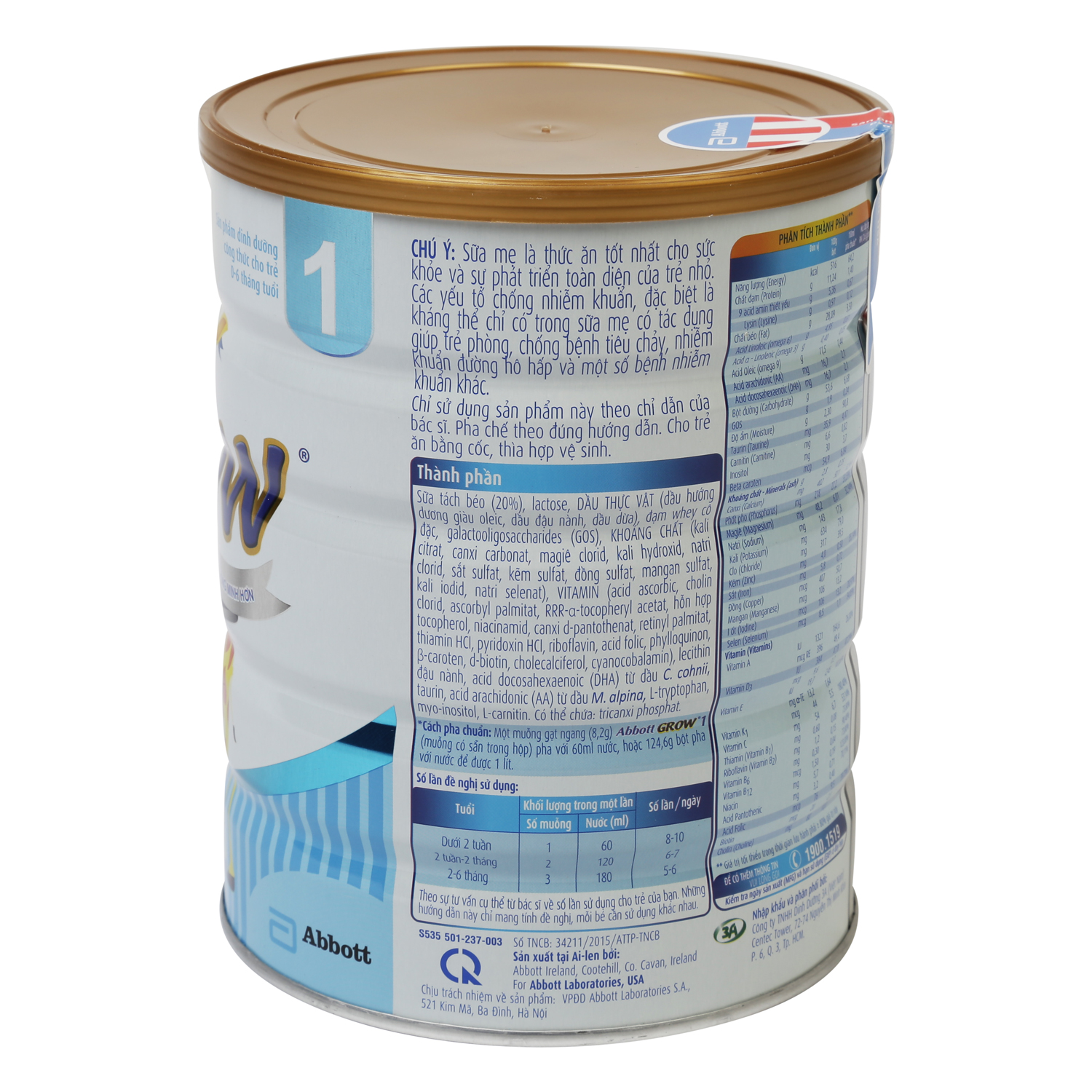 Sữa Bột Abbott Grow 1 dành cho trẻ 0 - 6 tháng tuổi (900g)