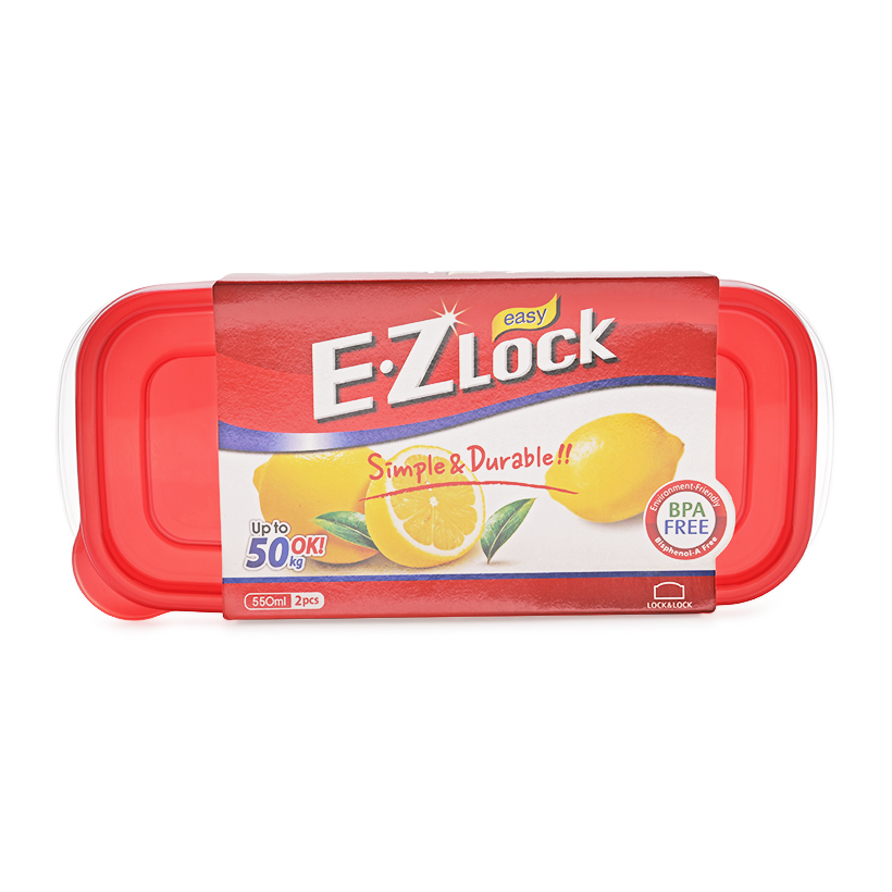 Bộ 2 Hộp Nhựa Ezlock Nắp Đỏ Lock&Lock HLE7604S 550Ml