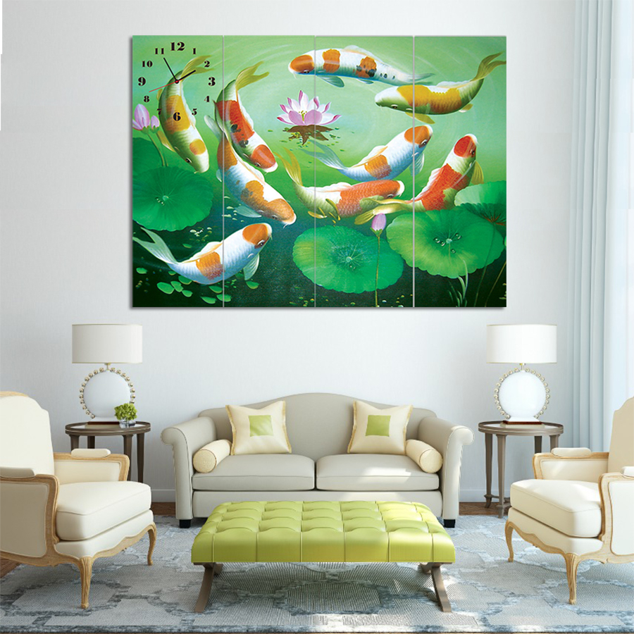 Tranh Đồng Hồ Cửu Ngư Quần Tụ Binbin TDH30