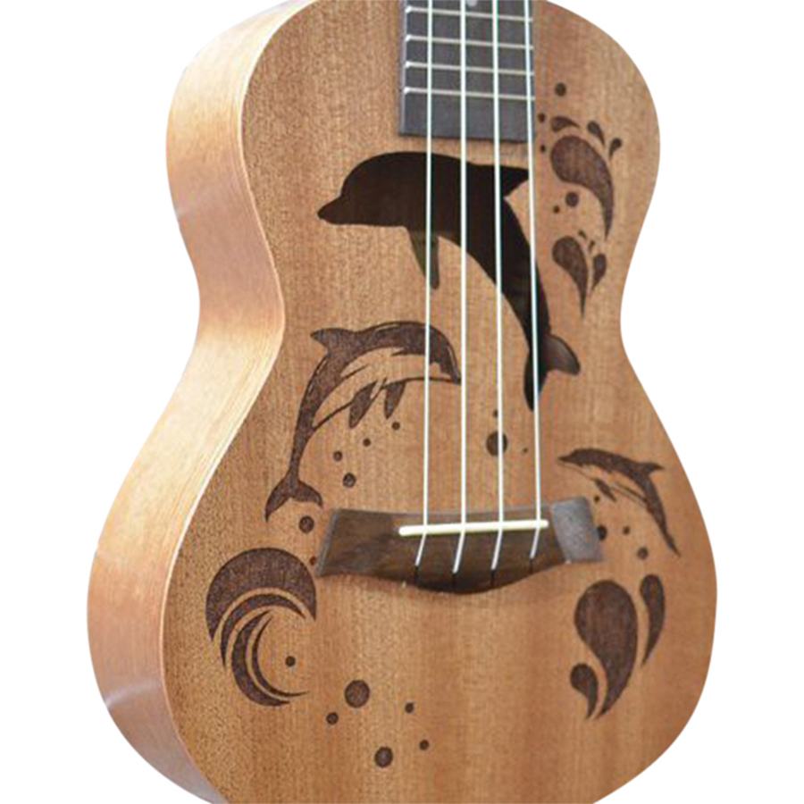 Ukulele Concert Gỗ Khắc Hình Cá Heo KBD 33A18-CV