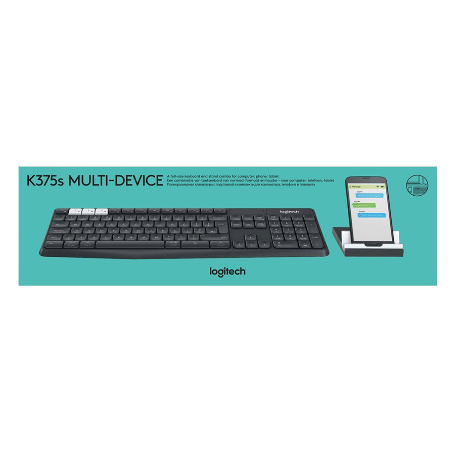 Bàn phím không dây Logitech K375s có kèm giá đỡ linh hoạt - USB Unifying, Kết nối 3 thiết bị, phím gõ thoải mái không ồn, phù hợp Laptop/Điện thoại/Tablets - Hàng chính hãng