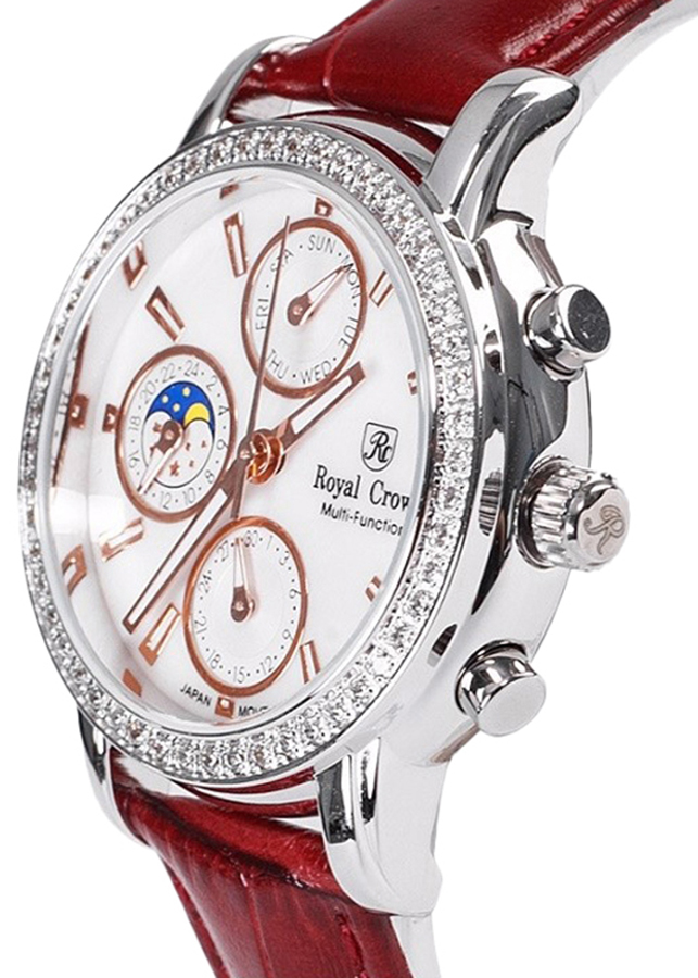 Đồng Hồ Nữ Dây Da Royal Crown 6420ST - Đỏ Đô