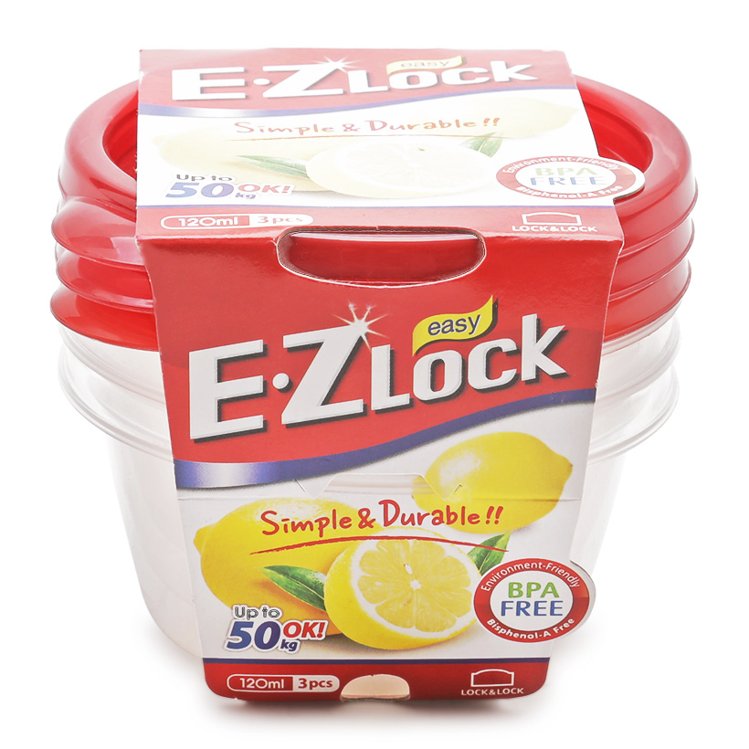 Bộ 3 Hộp Bảo Quản Ezlock Nắp Đỏ Lock&amp;Lock HLE9204S 120Ml