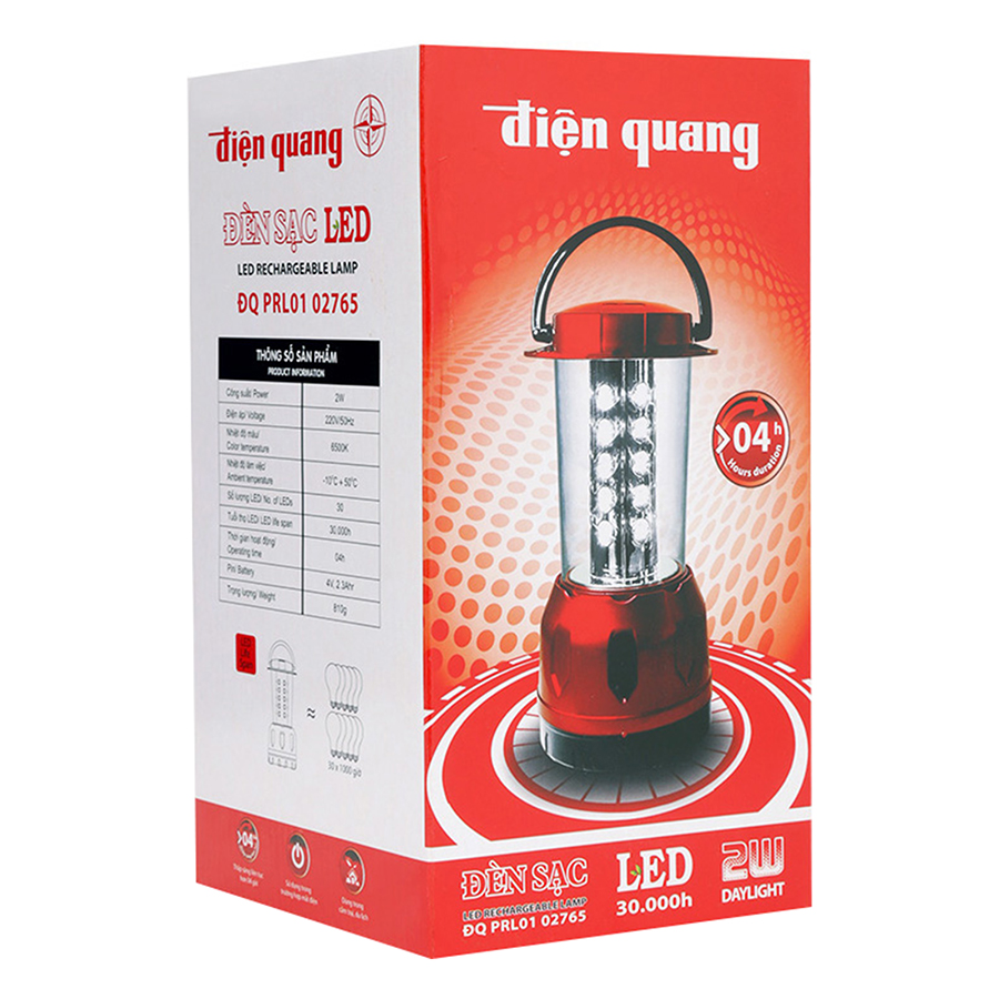 Đèn Sạc LED 2W Daylight Cầm Tay Điện Quang ĐQ PRL01 02765 (Đỏ) - Tặng Bút Thử Điện Điện Quang ĐQ ETP01 RB (Đỏ Đen)