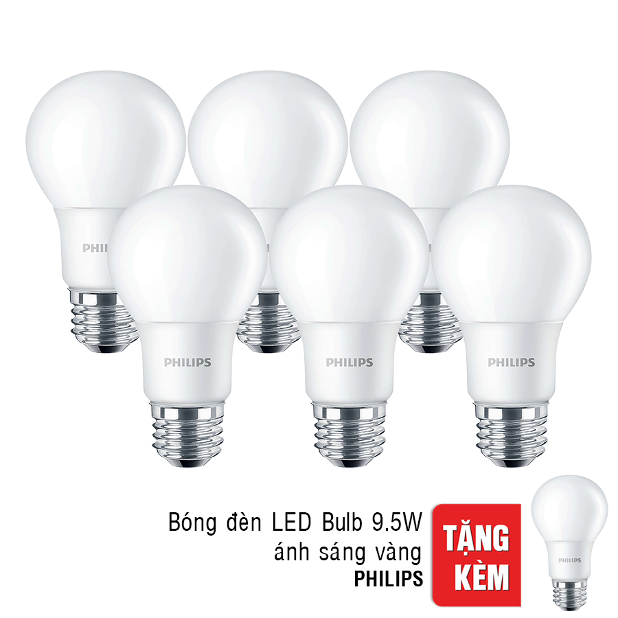 Bộ 7 Bóng Đèn Philips LED Ledbulb 9.5W 3000K E27 A60 - Ánh Sáng Vàng - Hàng Chính Hãng