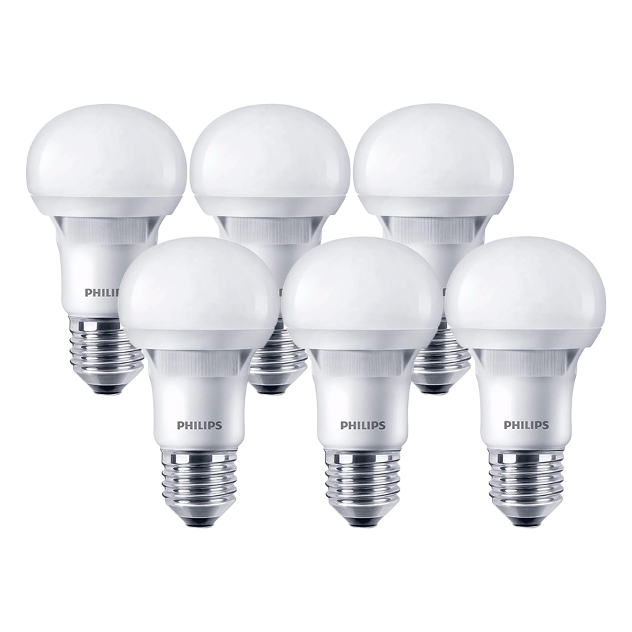 Bộ 6 Bóng Đèn Philips Essential 7W 6500K E27 A60 - Ánh Sáng Trắng - Hàng Chính Hãng