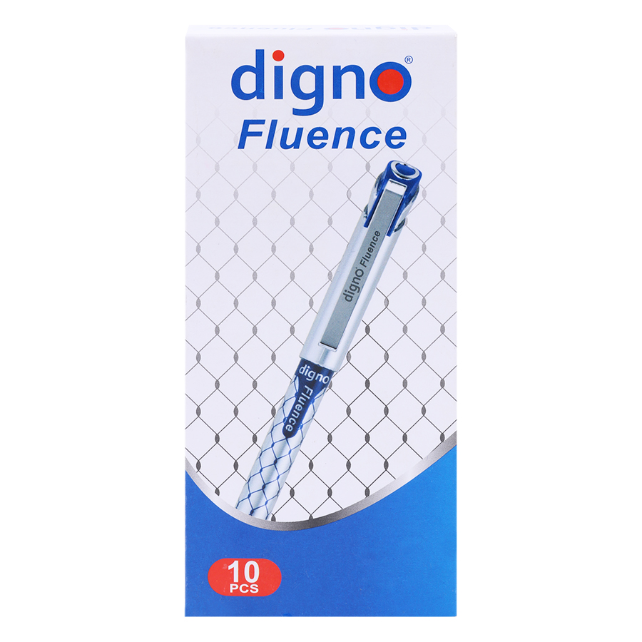 Hộp 10 Cây Viết Bi Gel Đậy Nắp Digno Fluence (Mực Xanh)