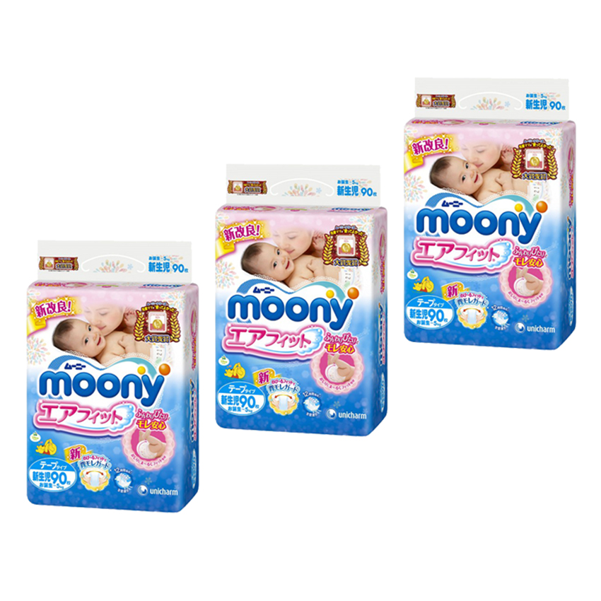 Combo 3 Gói Miếng Lót Sơ Sinh Moony Gói Cực Đại Newborn (90 miếng)