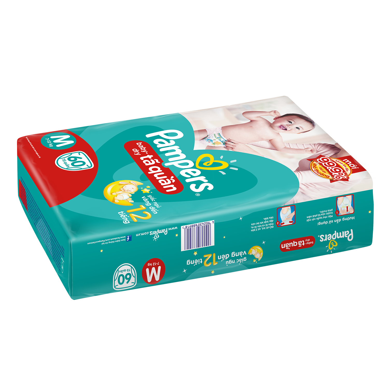 Tã/ Bỉm Quần PAMPERS Giữ Dáng Gói Đại Size M(60 miếng, 7-12kg)/ XL (48 miếng, 12-17kg), Chống Xệ