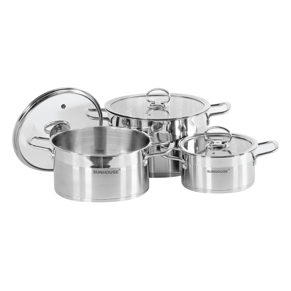 Bộ 3 Nồi Inox 5 Đáy Nắp Kính Sunhouse MAMA SH784
