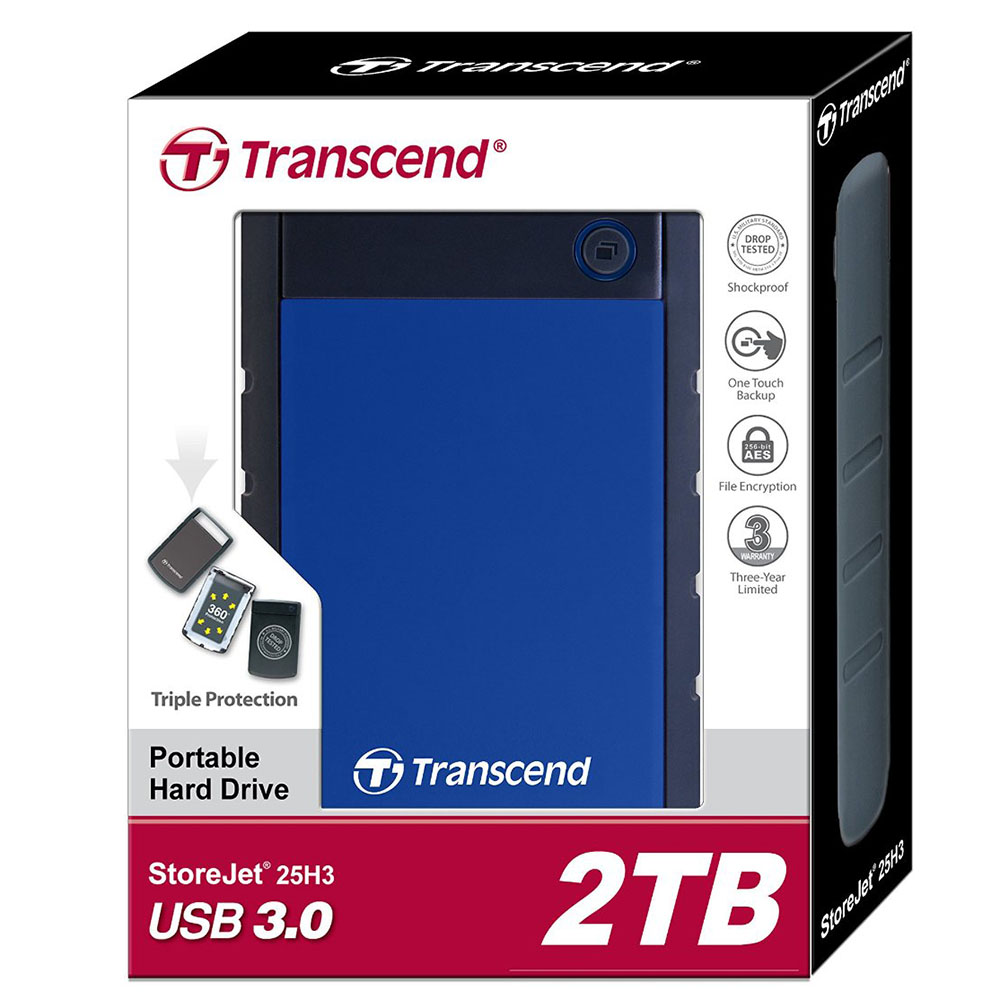 Ổ Cứng Di Động Transcend StoreJet H3B 2TB USB 3.0/3.1 - TS2TSJ25H3B - Hàng Chính Hãng