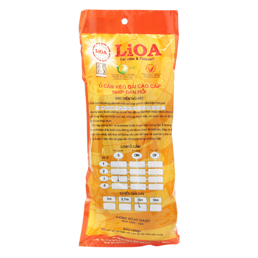 Ổ Cắm Điện 3S Dây 5m x 2 Lioa 3S5