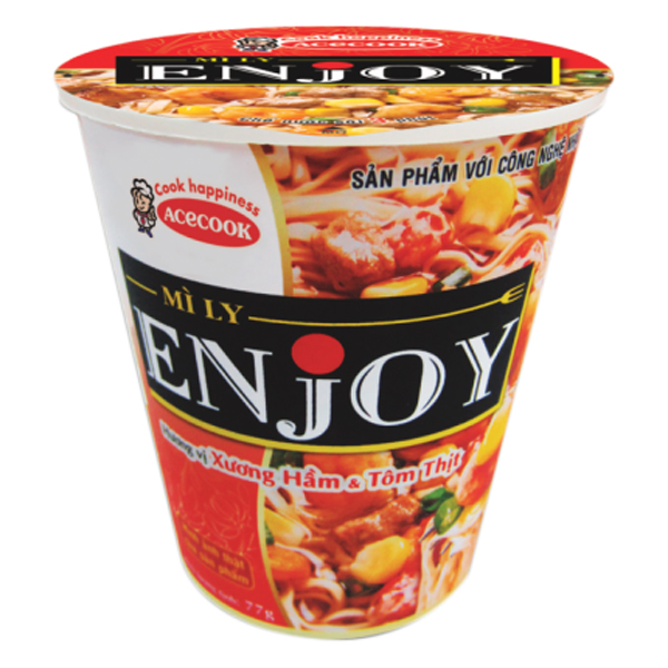 Mì Enjoy Vị Xương Hầm Và Tôm Thịt 77g thùng 12 ly