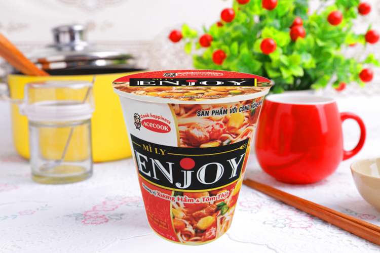 Mì Enjoy Vị Xương Hầm Và Tôm Thịt 77g thùng 12 ly